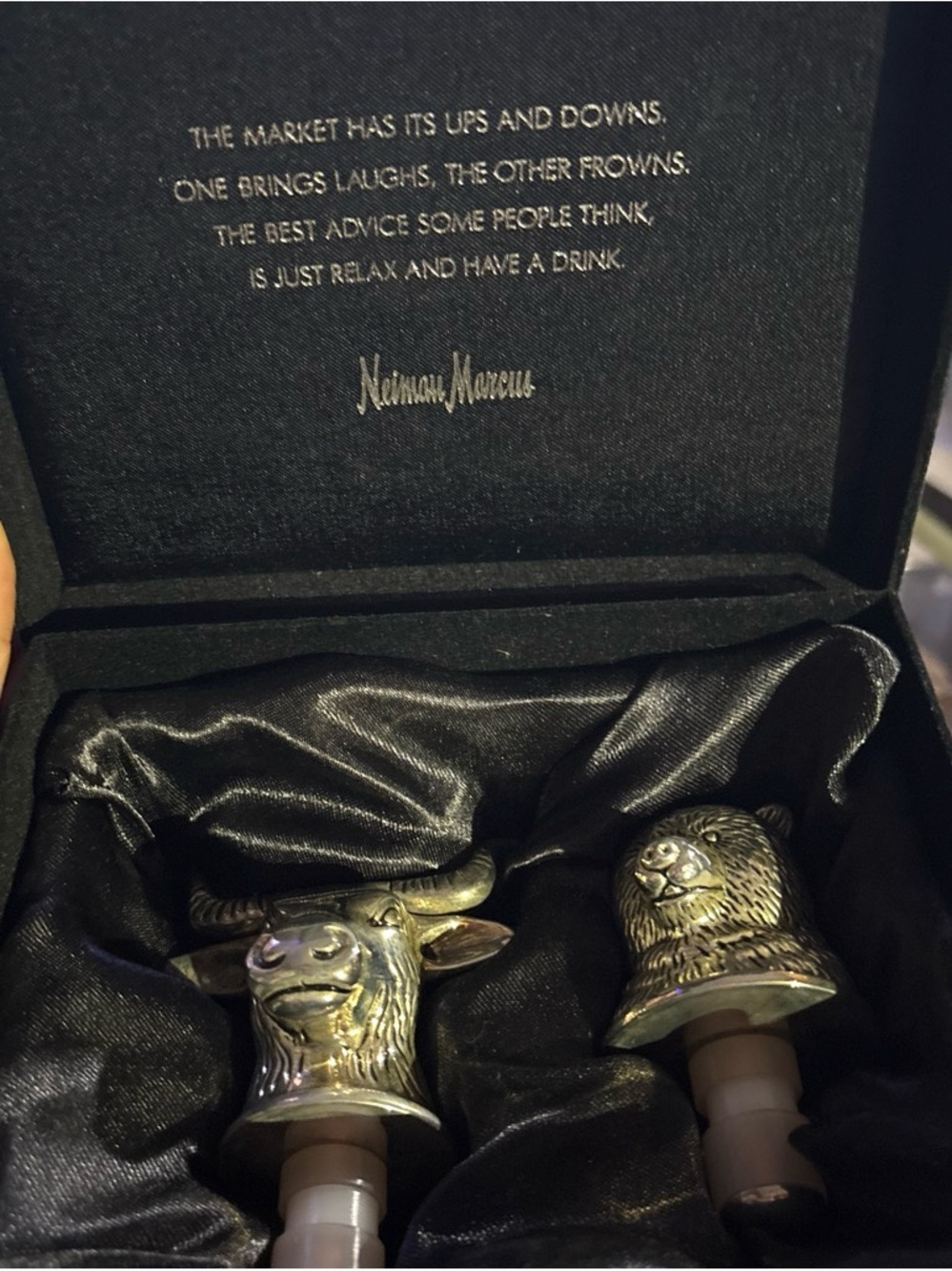 Neiman Marcus Brass-Tone Animal Head Money Clips with Black Satin Box